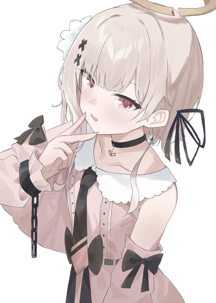 Anime picture 2591x3624 with virtual youtuber indie virtual youtuber tokusari kukuri evening rabbit single tall image looking at viewer highres short hair blonde hair upper body pink eyes from above victory transparent background girl ribbon (ribbons) hair ribbon detached sleeves choker