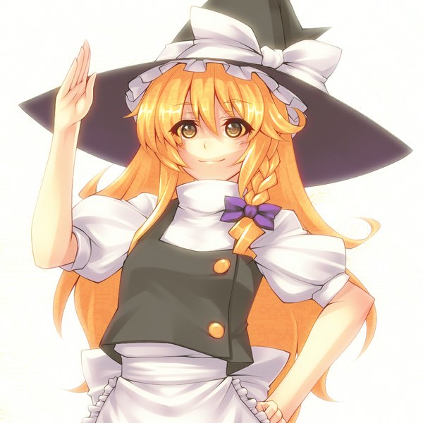 Anime picture 1000x1000 with touhou kirisame marisa tro single long hair looking at viewer simple background blonde hair white background yellow eyes braid (braids) girl witch hat