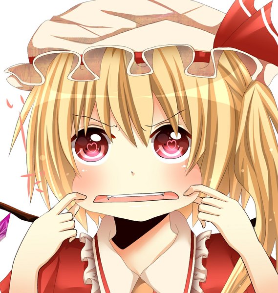 Anime picture 1024x1080 with touhou flandre scarlet yamasuta single tall image short hair blonde hair red eyes face girl wings bonnet