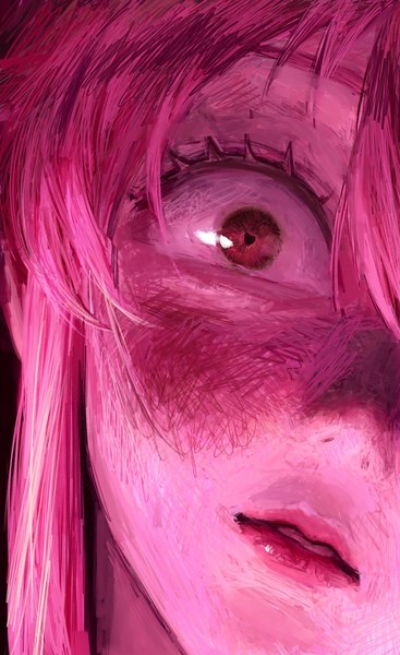 Anime picture 1199x1960 with mirai nikki gasai yuno hatena (nazequestion) single tall image looking at viewer pink hair parted lips lips symbol-shaped pupils close-up face heart-shaped pupils crazy eyes yandere girl heart