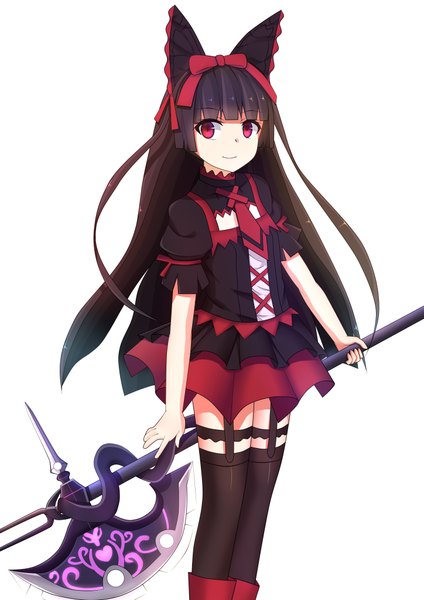 Anime picture 2893x4092 with gate - jieitai ka no chi nite kaku tatakaeri a-1 pictures rory mercury unscpro single long hair tall image looking at viewer highres black hair simple background red eyes white background lolita fashion goth-loli girl thighhighs dress bow weapon