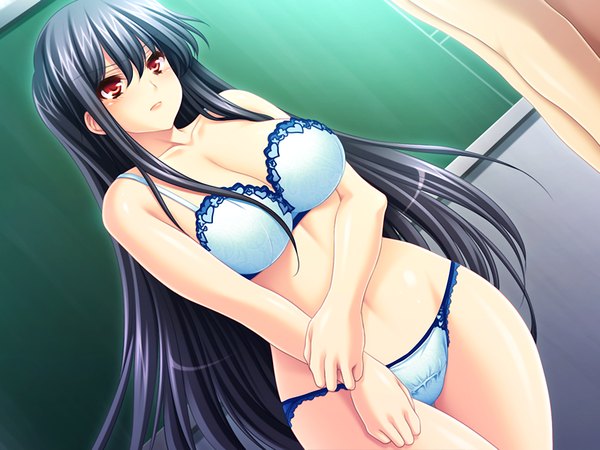 Anime picture 1200x900 with tsinghua fellowship - immorality (game) light erotic black hair red eyes game cg underwear only girl underwear panties