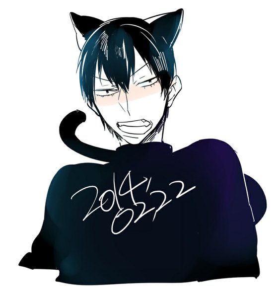 Anime picture 758x818 with yowamushi pedal arakita yasutomo yomimatigai single tall image blush short hair simple background white background animal ears looking away tail animal tail cat ears cat tail grin dated boy