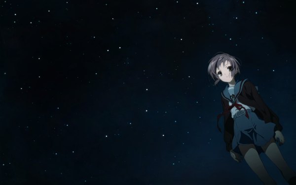 Anime picture 5549x3474 with suzumiya haruhi no yuutsu kyoto animation nagato yuki highres wide image sky dark background girl