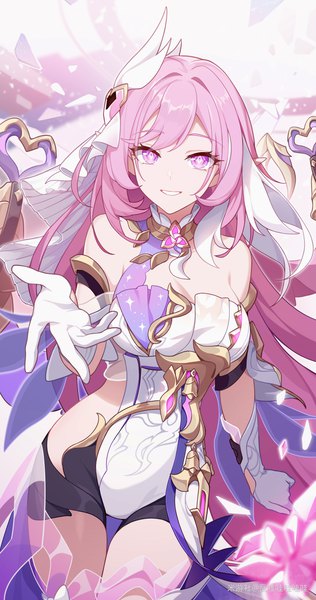 Anime picture 2160x4096 with honkai impact 3rd honkai (series) elysia (honkai impact) elysia (herrscher of human:ego) (honkai impact) wawako mama single long hair tall image looking at viewer blush fringe highres breasts large breasts standing pink hair pink eyes pointy ears thigh gap outstretched hand