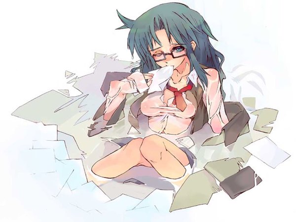 Anime picture 1280x960 with read or die j.c. staff yomiko readman light erotic wallpaper mouth hold wet clothes jpeg artifacts glasses