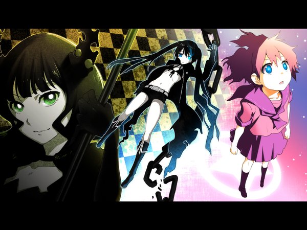 Anime picture 1600x1200 with black rock shooter vocaloid black rock shooter (character) dead master kikuchi mataha twintails horn (horns) wallpaper girl