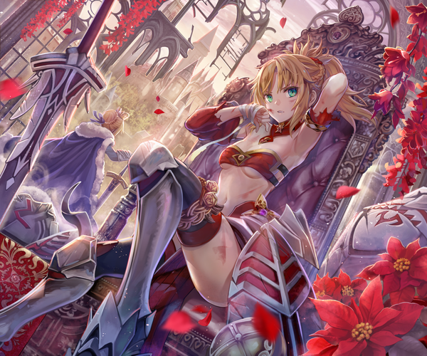 Anime picture 1200x1000 with fate (series) fate/grand order fate/stay night fate/apocrypha artoria pendragon (all) saber mordred (fate) torino aqua looking at viewer breasts open mouth light erotic blonde hair standing sitting bare shoulders multiple girls holding green eyes payot