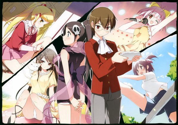 Anime picture 5722x4017 with kami nomi zo shiru sekai 5 nenme no houkago (artbook) elsea de lute irma nakagawa kanon takahara ayumi katsuragi keima aoyama mio kusunoki kasuga nishihara kanon kantoku long hair highres short hair light erotic black hair blonde hair red eyes brown hair twintails multiple girls