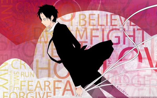 Anime picture 2560x1600 with yozakura quartet hiizumi akina ala21ddin21 single highres black hair wide image profile boy ribbon (ribbons) choker necktie coat