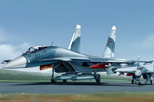 Anime picture 1200x794 with original kcme sky cloud (clouds) shadow pilot weapon airplane jet su-37