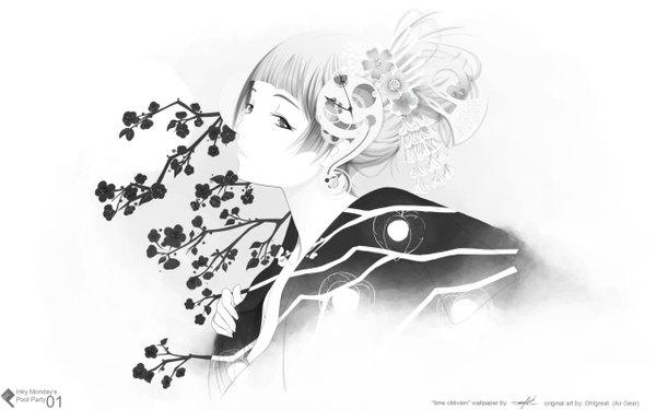 Anime picture 2560x1600 with air gear toei animation oogure ito highres wide image white background monochrome