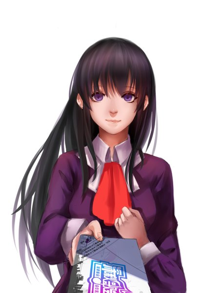 Anime picture 2443x3507 with original yeluno meng single long hair tall image looking at viewer highres black hair simple background white background purple eyes girl dress