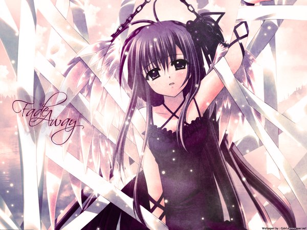 Anime picture 1600x1200 with nishimata aoi single long hair open mouth brown eyes purple hair angel wings girl ribbon (ribbons)