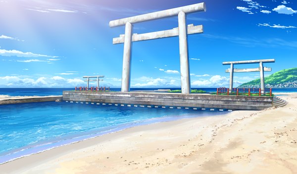 Anime picture 1360x800 with shoujo shin'iki wide image game cg sky cloud (clouds) beach no people landscape sea