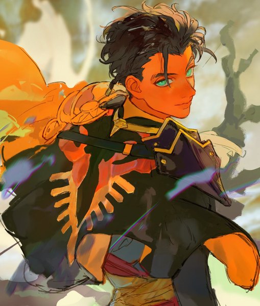 Anime picture 1080x1273 with fire emblem fire emblem: three houses fire emblem warriors: three hopes nintendo claude von riegan harikoma single tall image looking at viewer short hair brown hair green eyes upper body boy cape