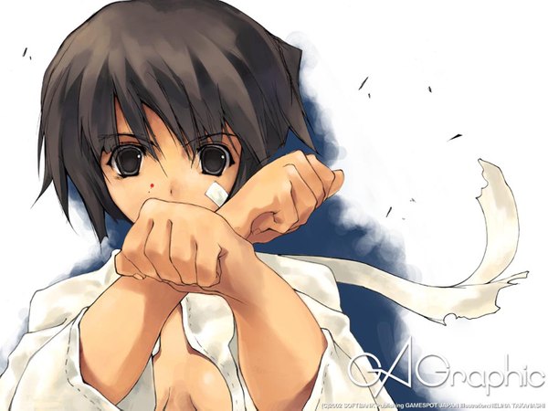 Anime picture 1422x1067 with gagraphic short hair light erotic black hair crossed arms girl