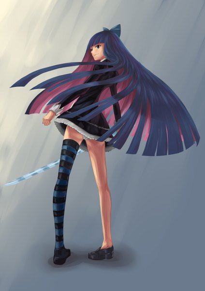 Anime picture 2480x3507 with panty & stocking with garterbelt anarchy stocking xiamianliele (artist) single long hair tall image highres light erotic simple background standing absurdres multicolored hair aqua eyes two-tone hair colored inner hair girl thighhighs dress underwear panties