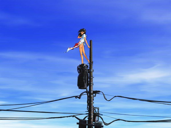 Anime picture 1040x780 with bottomless blood power lines telephone pole tagme