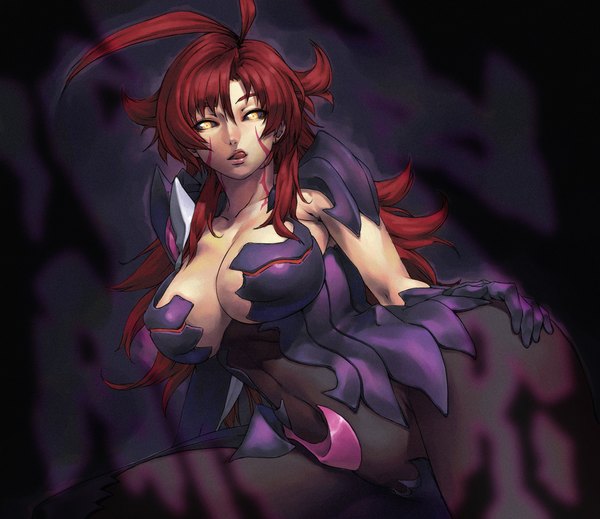 Anime picture 1045x904 with witchblade amaha masane cozy single long hair breasts light erotic large breasts yellow eyes ahoge red hair covered navel :p face paint girl gloves tongue bodysuit