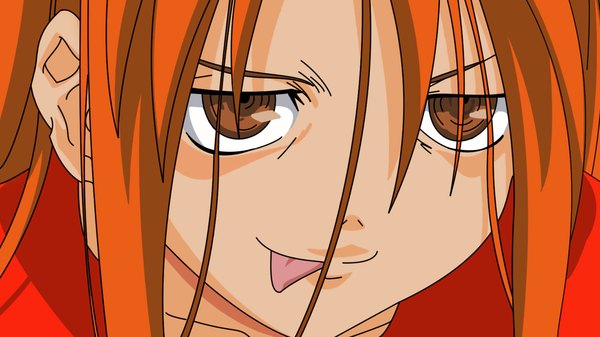 Anime picture 1920x1080 with kyou no go no ni koizumi chika single fringe highres hair between eyes wide image brown eyes payot orange hair close-up face frown girl tongue