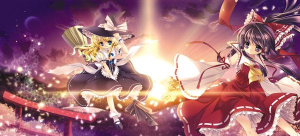 Anime picture 3817x1736 with touhou hakurei reimu kirisame marisa capura lin highres wide image girl