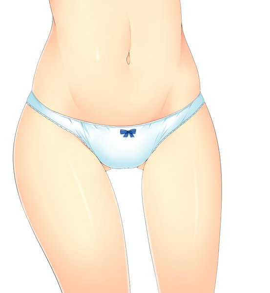 Anime picture 1793x1943 with original suteba (grzjkbhgf) single tall image highres light erotic simple background bare belly bare legs underwear only ass visible through thighs close-up girl navel underwear panties bow white panties bow panties