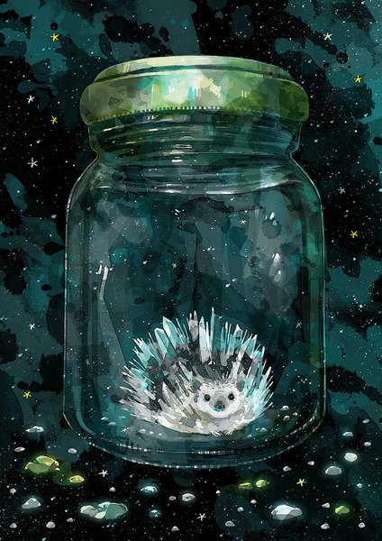 Anime picture 700x990 with original nomiya (no 38) tall image looking at viewer no people in container animal jar hedgehog