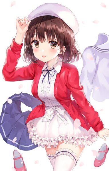 Anime picture 2274x3565 with saenai heroine no sodatekata a-1 pictures katou megumi tokkyu single tall image looking at viewer blush fringe highres short hair breasts open mouth simple background smile brown hair standing white background brown eyes :d