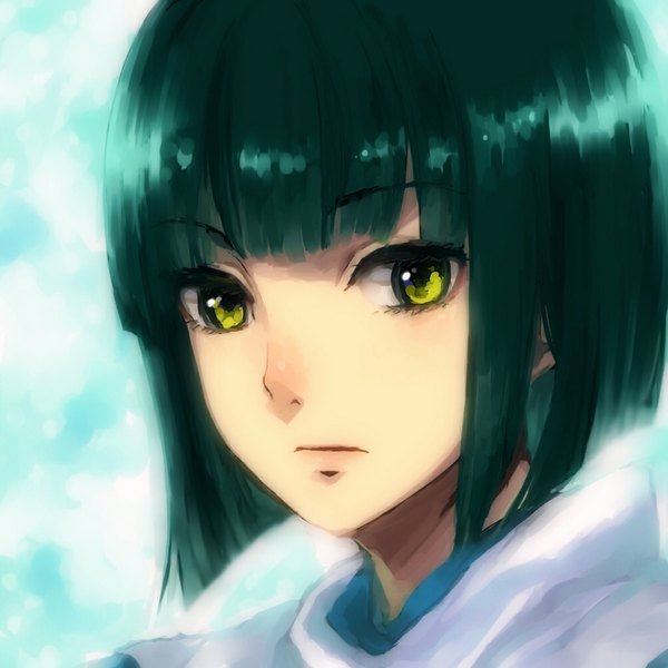 Anime picture 1028x1028 with spirited away studio ghibli haku (spirited away) kyanarinu single looking at viewer short hair green hair portrait close-up face multicolored eyes bob cut boy