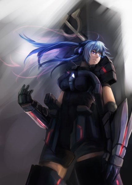 Anime picture 2232x3124 with shou mai single long hair tall image highres purple eyes twintails blue hair girl armor