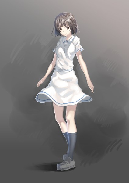 Anime picture 1000x1415 with original joeian (artist) single tall image short hair black hair black eyes girl skirt miniskirt shirt socks black socks