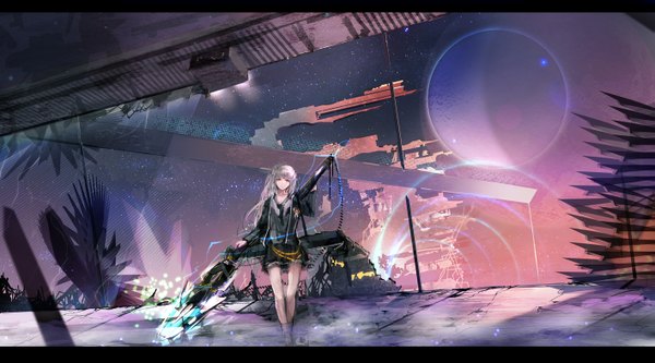 Anime picture 1415x787 with original jname single long hair red eyes wide image silver hair ruins girl skirt weapon star (stars)