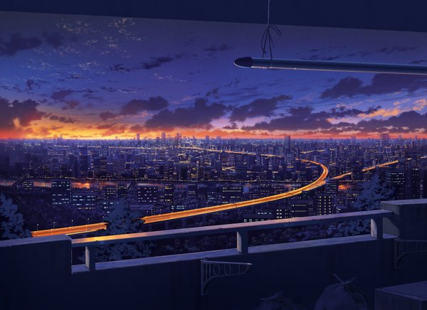 Аниме картинка 1578x1148 с оригинальное изображение cola (pixiv) небо облако (облака) город вечер горизонт городской пейзаж без людей пейзаж живописный городские огни