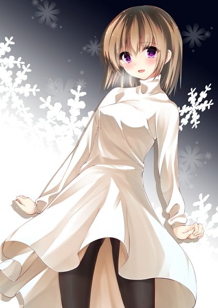Anime picture 800x1130 with original iori (cpeilad) single tall image looking at viewer blush short hair open mouth brown hair girl dress snowflake (snowflakes)
