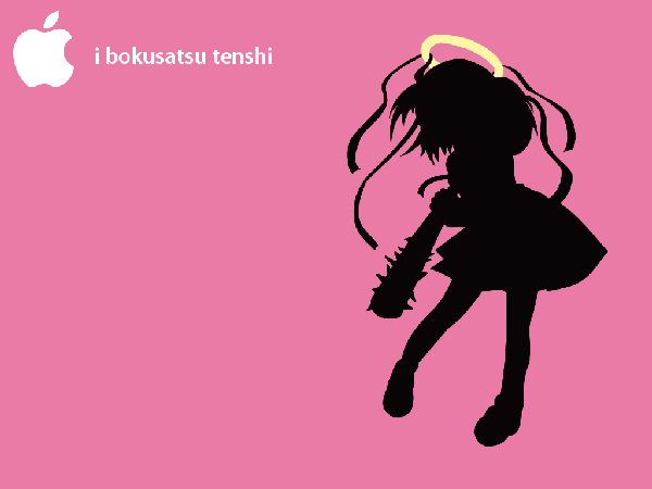 Anime picture 1024x768 with bokusatsu tenshi dokuro-chan ipod pink background silhouette parody multicolored excalibolg