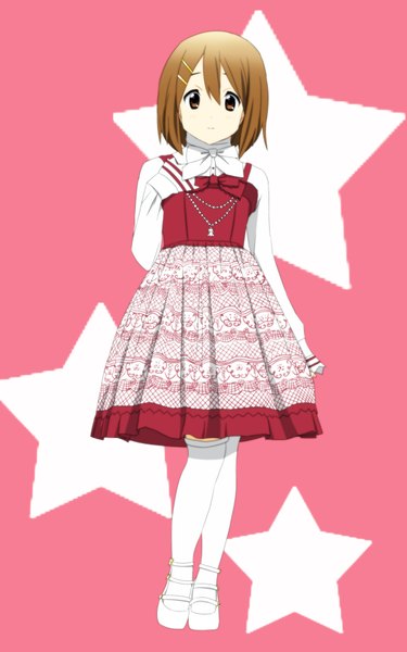 Anime picture 1200x1920 with k-on! kyoto animation hirasawa yui yunotimo (artist) single tall image short hair brown hair brown eyes pink background lolita fashion girl dress bow star (symbol) jewelry