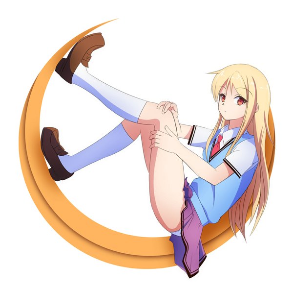 Anime picture 1194x1176 with sakura-sou no pet na kanojo j.c. staff shiina mashiro long hair blonde hair simple background red eyes white background pantyshot legs girl skirt uniform school uniform miniskirt socks white socks