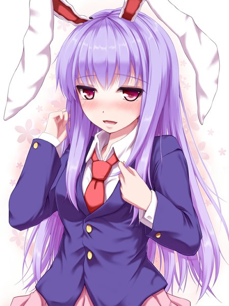 Anime picture 800x1067 with touhou reisen udongein inaba tokugawa landine single long hair tall image looking at viewer blush open mouth red eyes animal ears blue hair bunny ears bunny girl girl