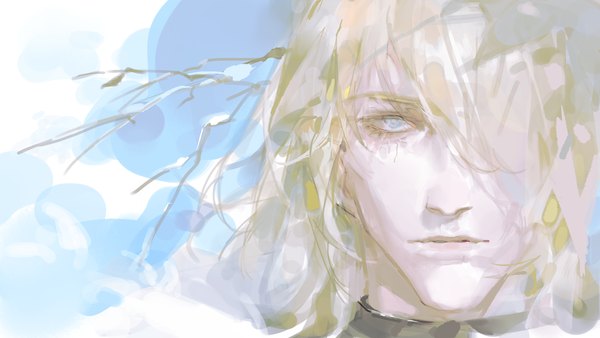 Anime picture 1920x1080 with fire emblem fire emblem: three houses nintendo dimitri alexandre blaiddyd zn ineedgta6 single looking at viewer fringe highres short hair blue eyes blonde hair wide image hair over one eye realistic face sketch boy