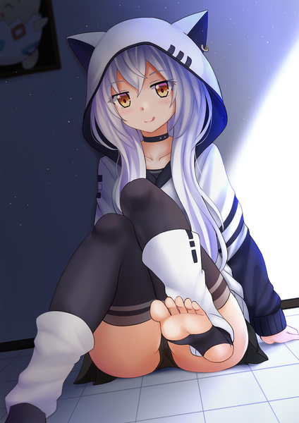 Anime picture 1200x1697 with pokemon virtual youtuber nintendo azuma lim channel togepi azuma lim kazenokaze single long hair tall image looking at viewer blush breasts light erotic smile large breasts sitting brown eyes silver hair ass
