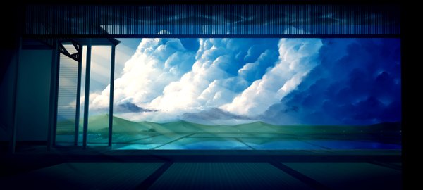 イラスト 4000x1800 と tamagosho highres wide image cloud (clouds) sunlight mountain no people landscape sunbeam scenic 水 pond