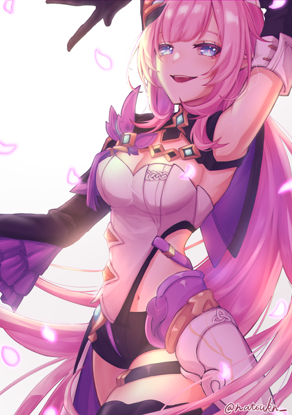 Anime picture 2039x2894 with honkai impact 3rd honkai (series) elysia (honkai impact) elysia (miss pink elf) (honkai impact) natsukn single long hair tall image looking at viewer blush fringe highres breasts open mouth blue eyes light erotic simple background smile large breasts white background