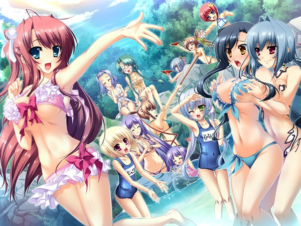 Anime picture 800x600 with koihime musou doga kobo kanu chouun ryuubi chouhi bachou mouki (koihime musou) shokatsuryou kouchuu batai houtou koumei shokatsuryou (koihime musou) long hair blush short hair breasts open mouth blue eyes light erotic black hair