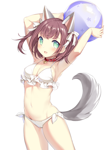 Anime picture 2756x3720 with azur lane shiratsuyu (azur lane) ikomochi single tall image looking at viewer blush fringe highres short hair breasts open mouth light erotic simple background smile brown hair white background green eyes animal ears cleavage