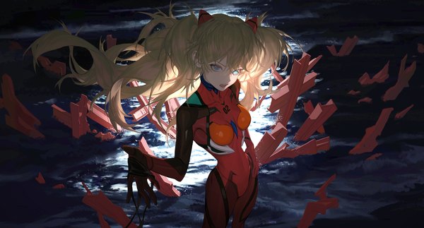 Anime picture 6659x3586 with neon genesis evangelion rebuild of evangelion gainax soryu asuka langley shikinami asuka langley atomicxx single long hair looking at viewer fringe highres open mouth blue eyes hair between eyes brown hair wide image standing absurdres outdoors from above