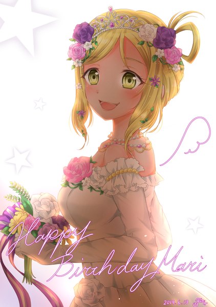 Anime picture 2550x3624 with love live! sunshine!! sunrise (studio) love live! ohara mari rin5325 single tall image looking at viewer blush fringe highres short hair breasts open mouth simple background blonde hair smile large breasts white background holding