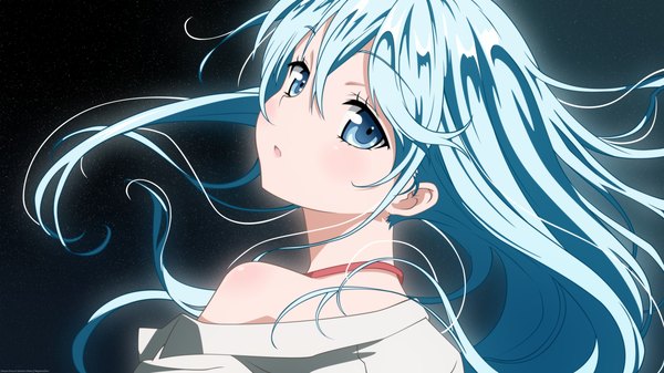 Anime picture 2560x1440 with denpa onna to seishun otoko shaft (studio) touwa erio long hair highres blue eyes wide image blue hair looking back loli girl