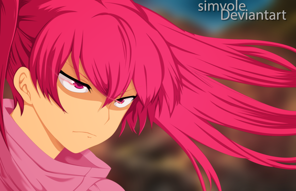 Anime picture 2500x1615 with akame ga kill! white fox mine (akame ga kill!) simvole single long hair highres twintails pink hair pink eyes coloring glowing close-up face glowing eye (eyes) angry girl