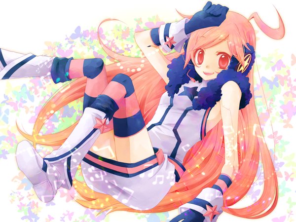 Anime picture 1400x1050 with vocaloid miki (vocaloid) long hair white background orange hair orange eyes girl